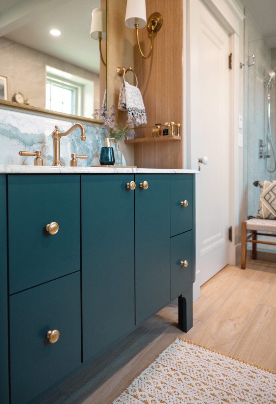Dark Teal Vanity Vintage Chic Primary Bathroom