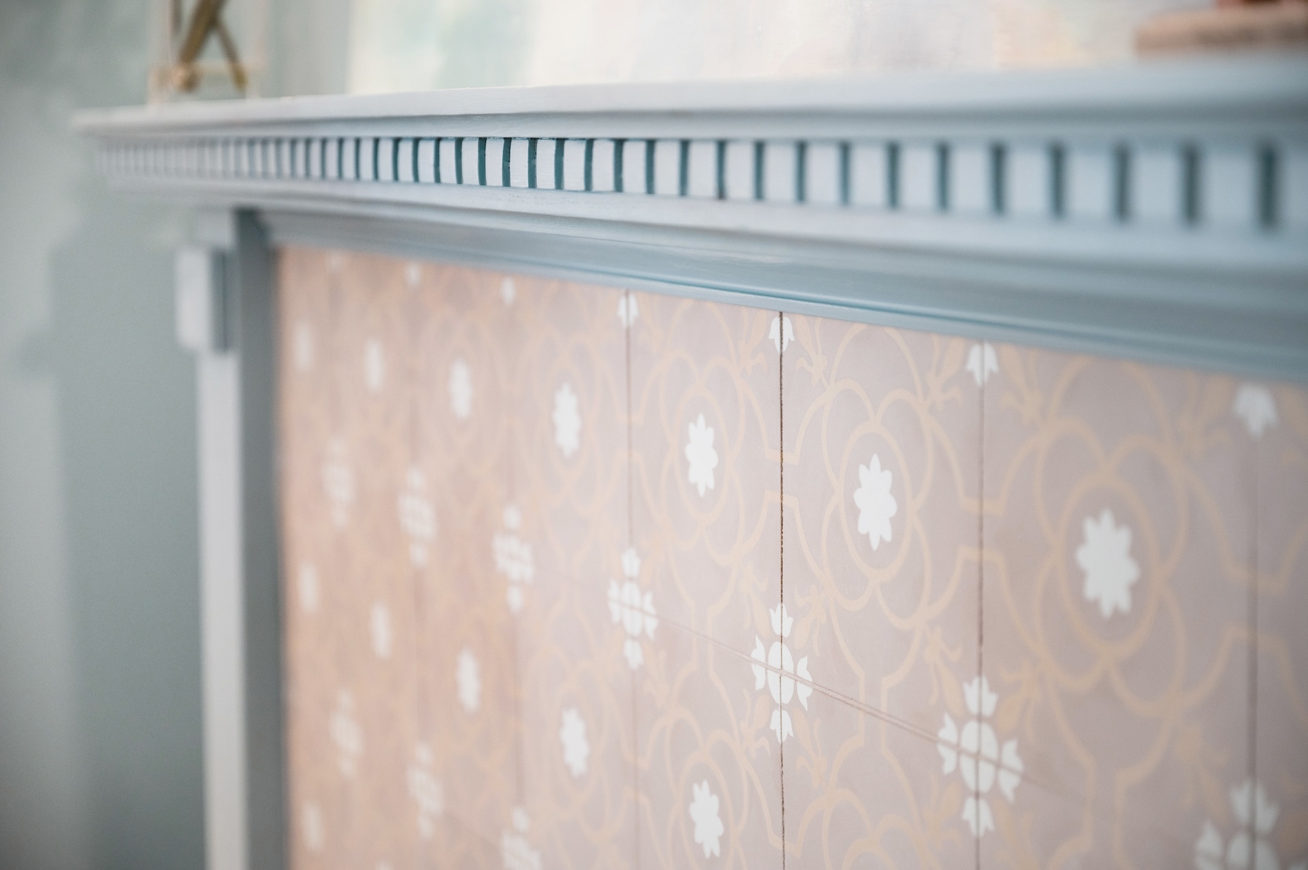 Fireplace Tile Detail Powder Blue And Beige
