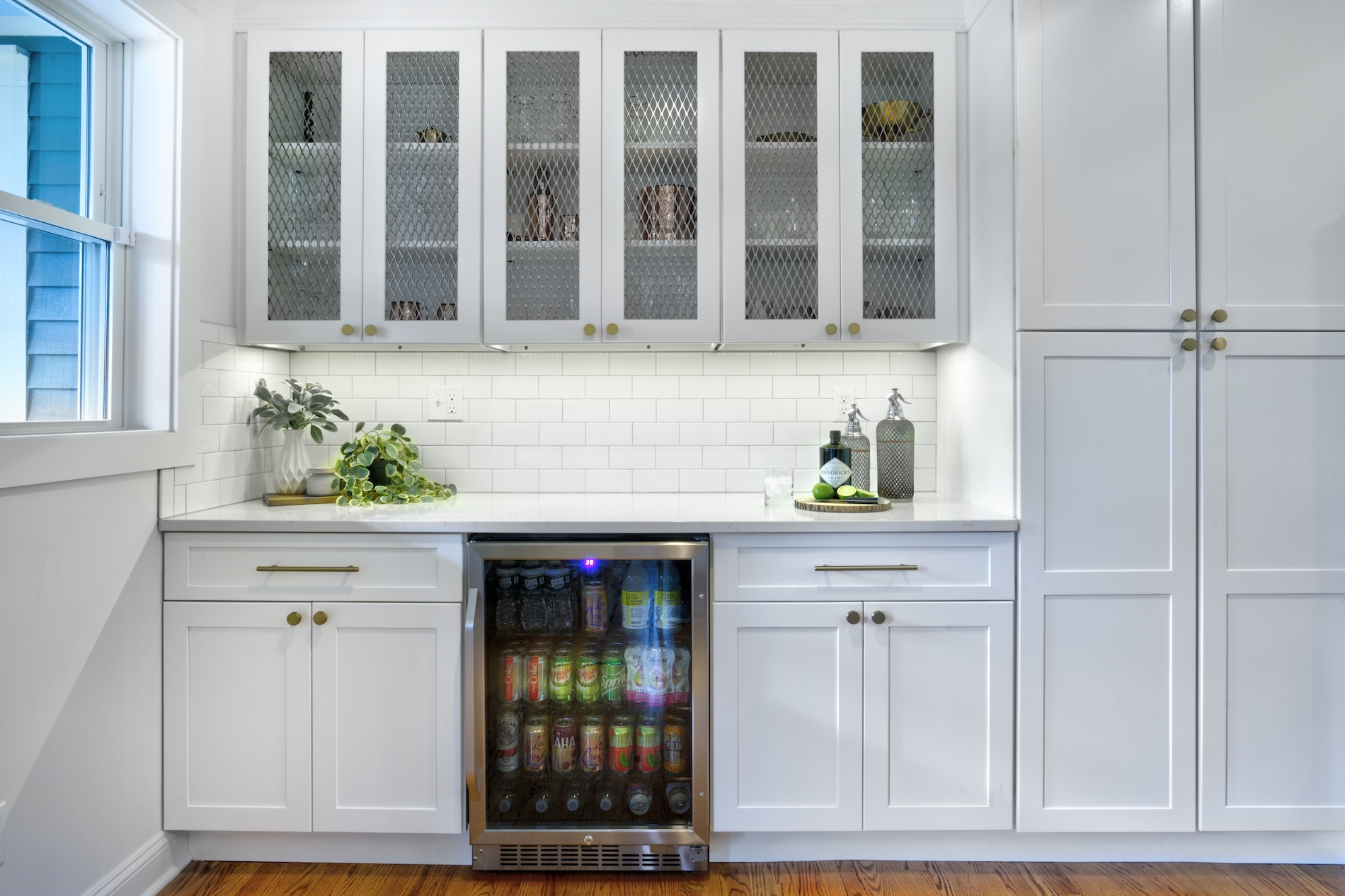 Kitchen Cabinetry Drink Fridge Glass Front Cabinetry