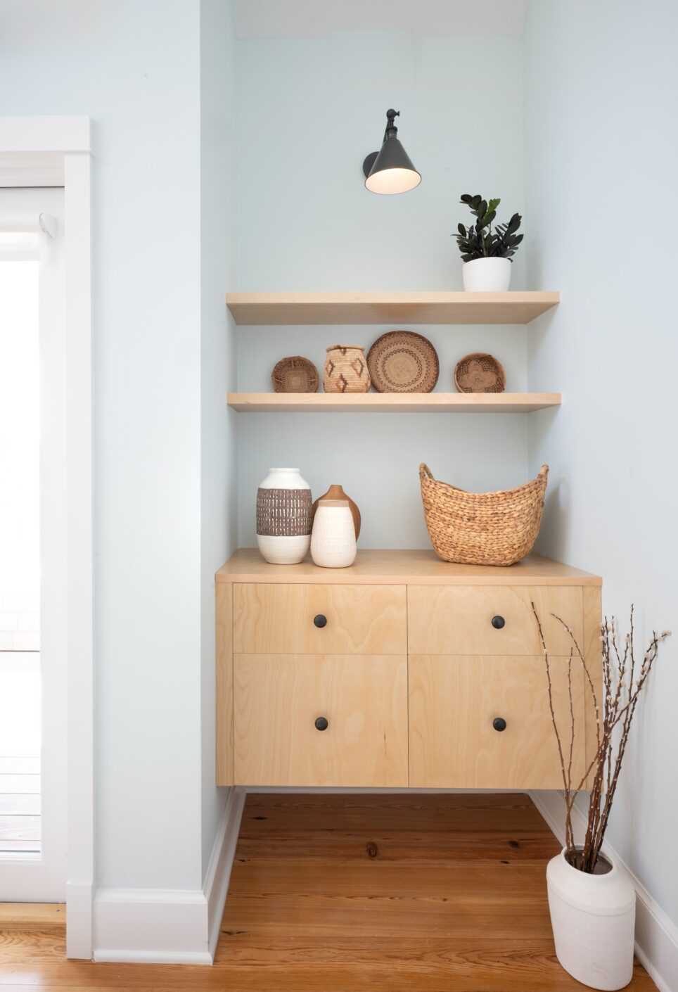 Nook With Shelves Baskets Decor