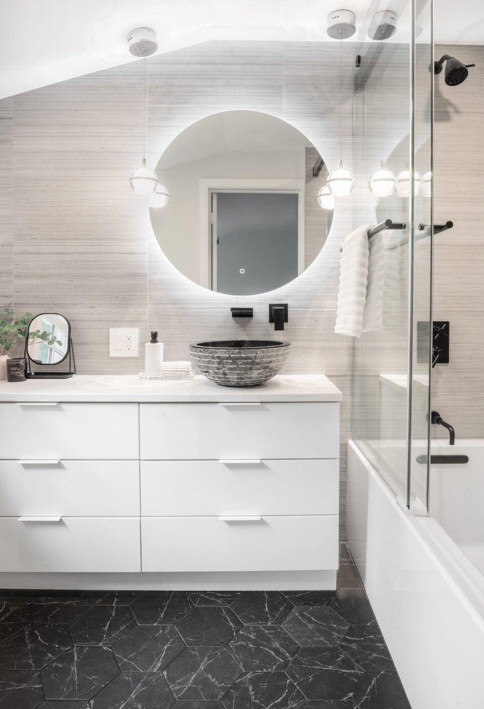 Round Backlit Mirror Bathroom Interior Design