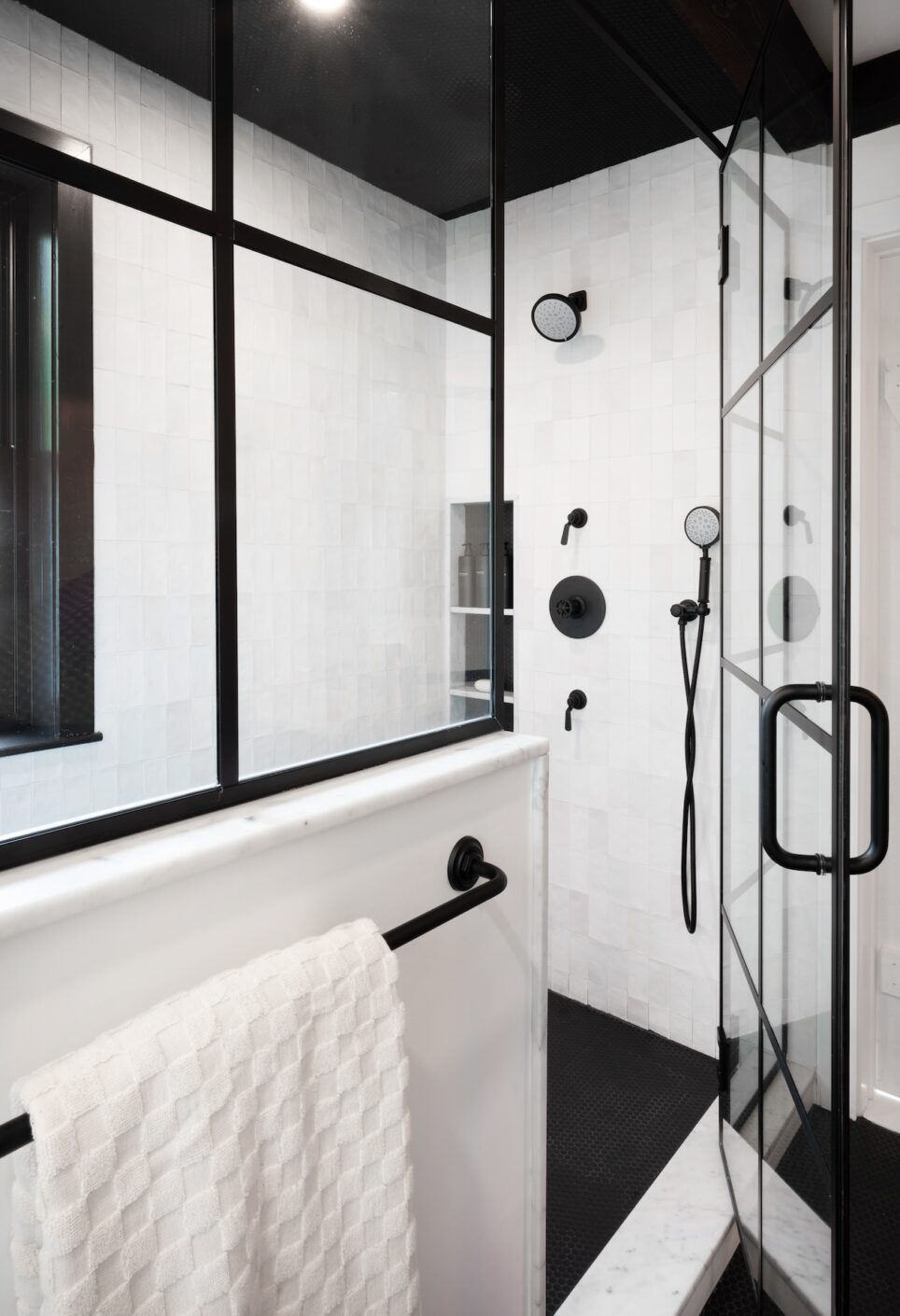 Walk In Shower With Black Frame Door