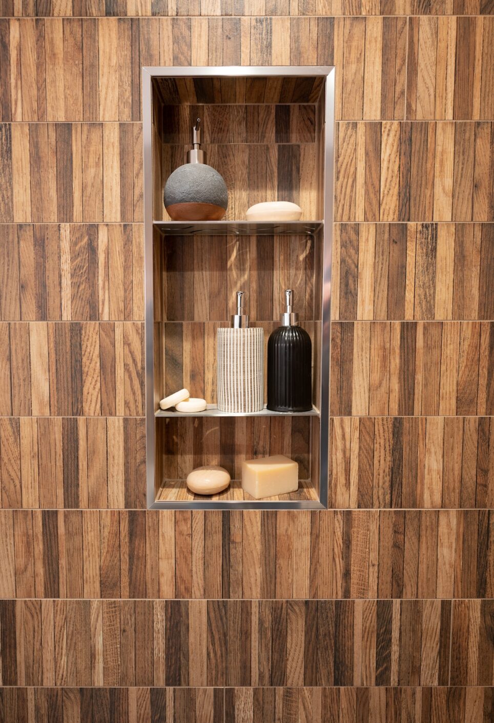 Wood Shower With Inset Shelf
